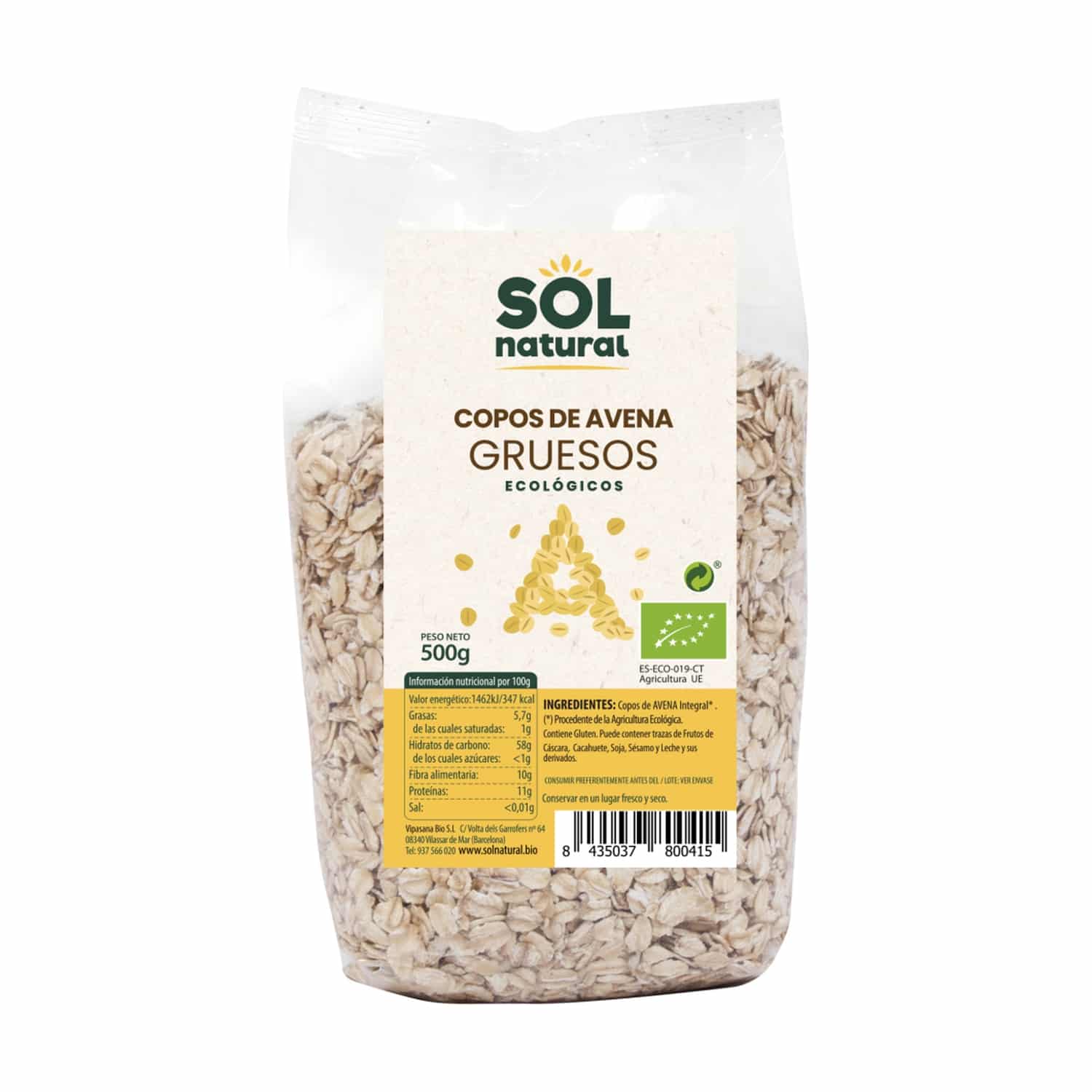 miherbolaria copos de avena gruesos bio 500g sol natural