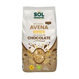 miherbolaria muesli de avena y chocolate sin gluten bio 425g sol natural